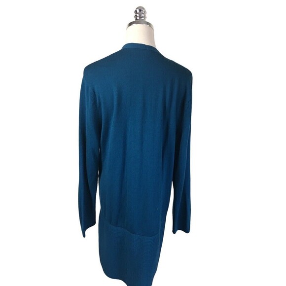Talbots Extra Large Petite XLP Pure Merino Wool Long Cardigan Teal Open Front - Picture 4 of 6